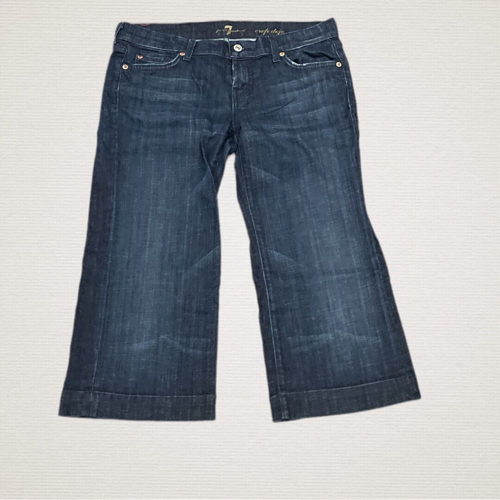 7 For All Mankind Dark Blue Cropped Wide-Leg Jeans